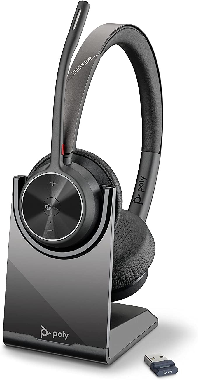 Plantronics Voyager 4320 UC Cordless Headphones + Charging Station (Poly) - Stereo Headphones, Noise-Cancelling Microphone, Long Battery Life, Bluetooth Connectivity PC/Mac/Phone, Team Certified